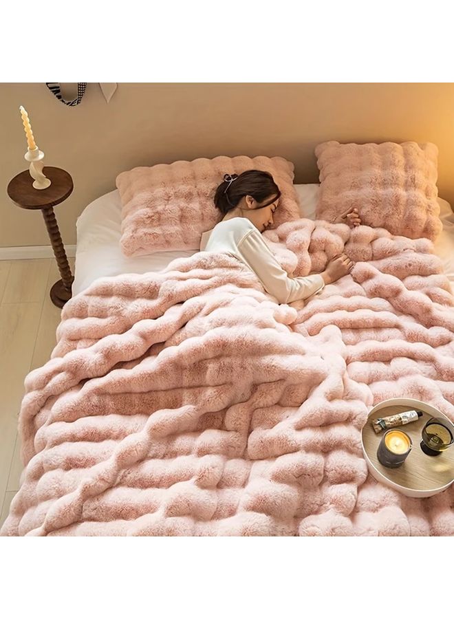 Light Camel Plush Double Layer All Season Blanket 51 18x62 99 Inches Machine Washable Soft Comforter For Bed Couch Travel Gift - Image 2